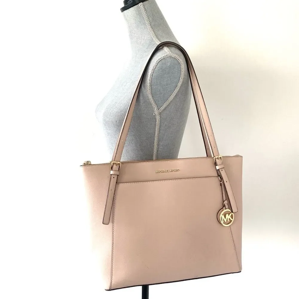 Michael Kors Voyager Large Saffiano Leather Top-Zip Tote Bag light pink/blush